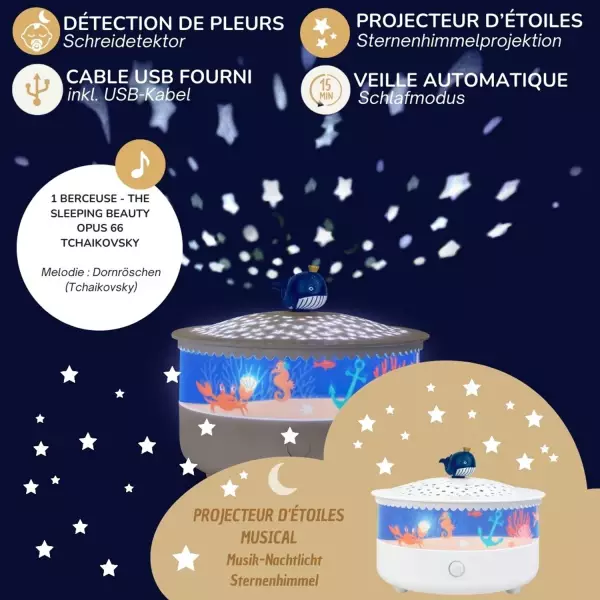 Veilleuse musicale et projecteur d'étoiles : Océan – Image 3