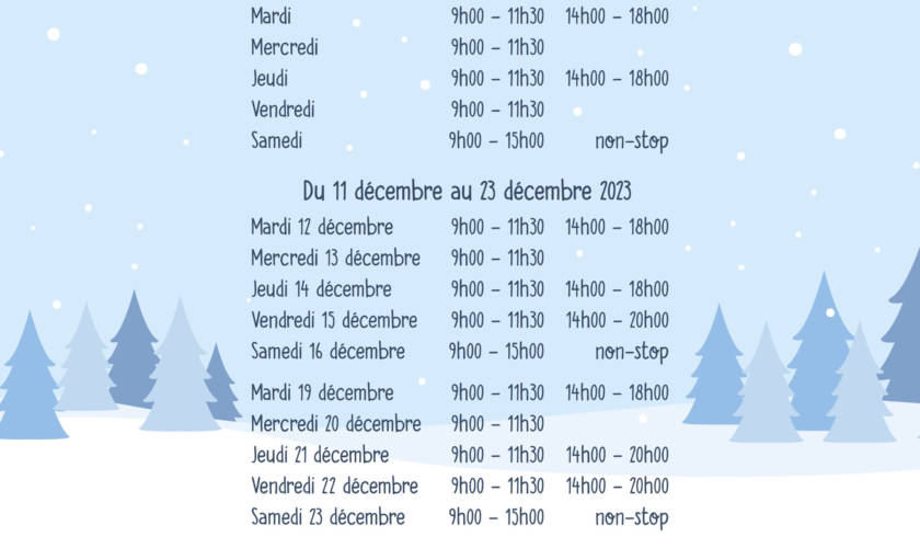 Horaire spécial Noël