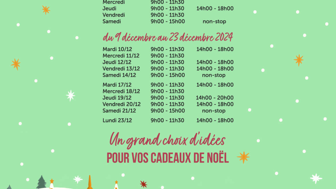 Notre horaire de fin d’année 2024