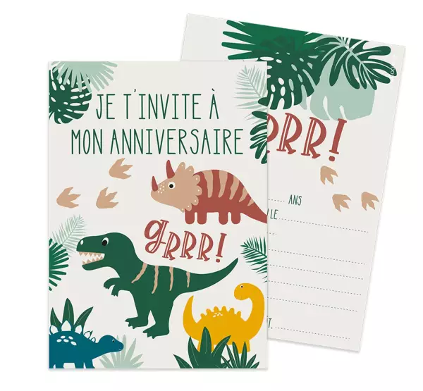 8 cartes d'invitations Dino