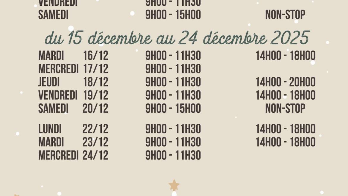 Horaire de fin d’année