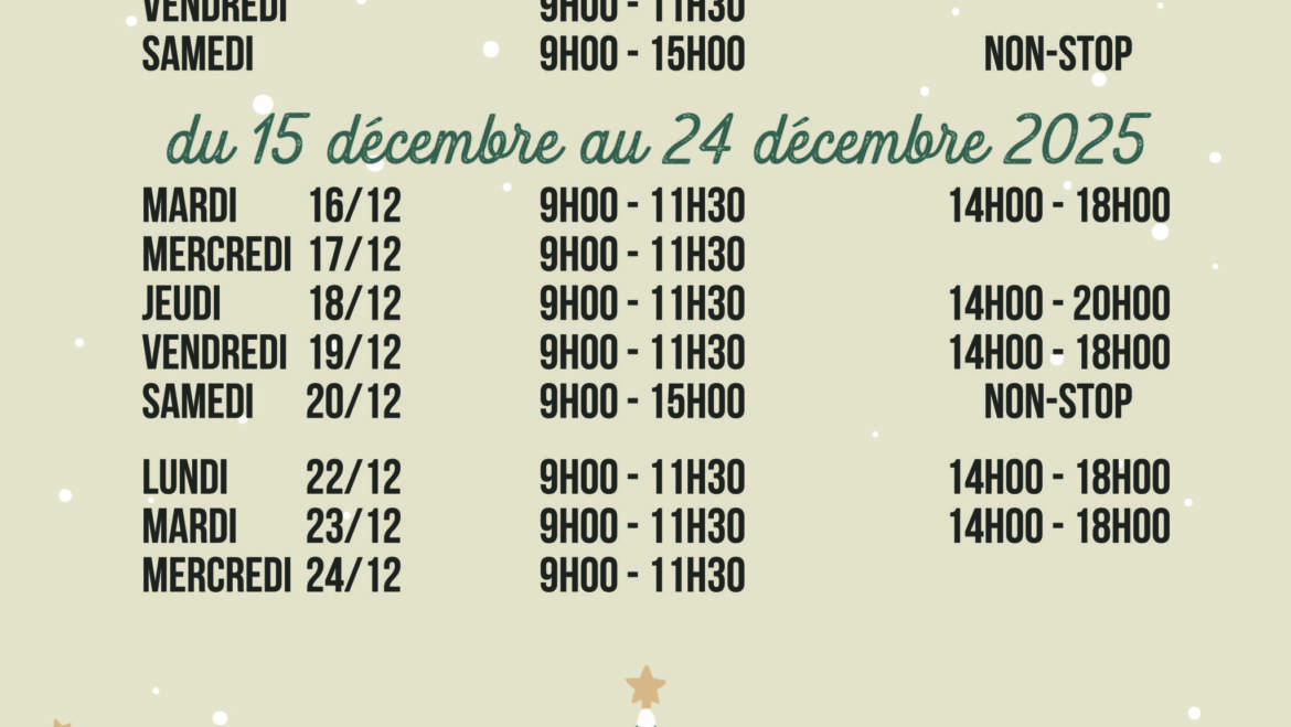 Horaire de fin d’année