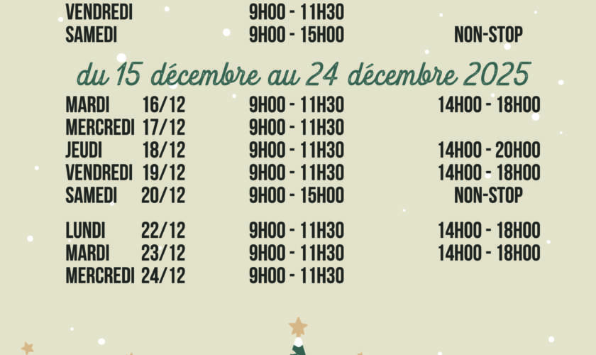 Horaire de fin d’année