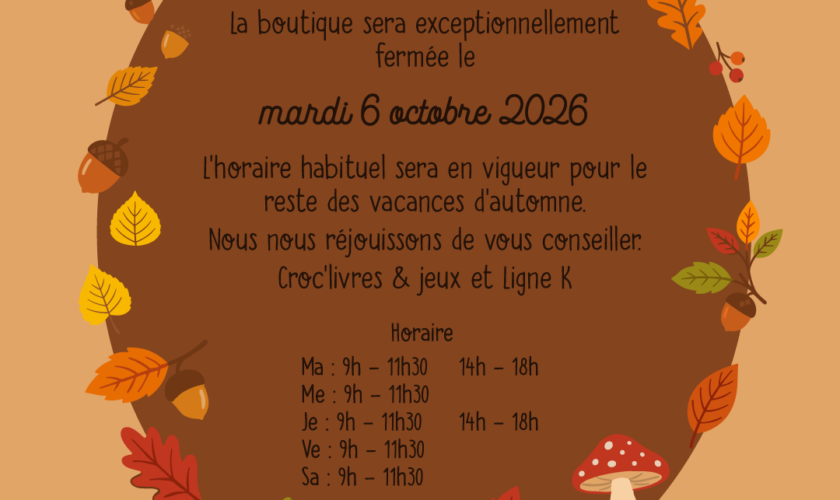 Mardi 6 octobre, la librairie sera fermée !